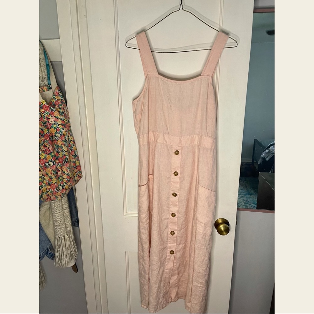 Vince Camuto Pink Linen Women’s Medium Pink Linen Button Down Two Pocket Dress